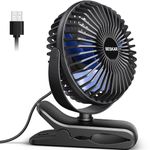 BESKAR USB Powered Clip on Fan, Portable Small Fan with Cord, 3 Speeds Strong Airflow, Personal Fan with Sturdy Clamp, Quiet Desk Fan & Clip Fan