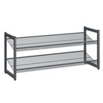 VASAGLE Stackable Shoe Rack, 2-Tier Shoe Organiser, Metal Shoe Shelf with Adjustable Flat or Angled Shelves, Guard Rails, 30.7 x 92.5 x 42 cm, Holds 8-10 Pairs, Charcoal Grey LMR02GBV1