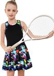 MODAFANS Girls Tennis Golf Pickleball Dress Sleeveless Athletic Pleated Outfits Sets with Shorts, Sports Geometry, 4-5 Years