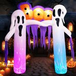 TCFUNDY 10 FT Halloween Inflatable Ghost Arch Outdoor Decorations with LED Light, Halloween Patio Blow Up Built-in LED Rotating Lights Multiple Colors, Halloween Patio Outdoor Ghost Decoration