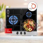 Klarstein Gas Cooker, 3 Burners Gas Hob, 6.2 kW Built In Three Ring Electric Hob, Campervan Cooktops Gas Cookers, Stainless Steel Glass Top Wok Burner, 3 Ring Kitchen Stoves Cooker Gas Burners Units