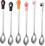 6 Pieces Dog Can Spoon Stainless Steel Pet Spoon Dog Food Spoon with 7 inch Long Handle Cat Canned Food Scoop with Cute Cat Claw Pattern for Pet Dog Cat Food Can