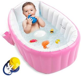 Inflatable Baby Bathtub, Portable Infant Toddler Bathing Tub Non Slip Travel Bathtub Mini Air Swimming Pool Kids Thick Foldable Shower Basin with Air Pump, Pink