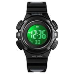 CakCity Kids Watches Digital Outdoor Sport Waterproof Electrical EL-Lights Watches with Alarm Luminous Stopwatch Casual Military Child Wrist Watch Gift for Boys Girls Ages 5-10, Black, Digital