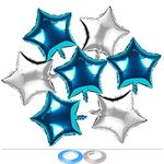 AMFIN® (Pack of 24) 9 Inch Small Star Shape Blue and Silver Foil Balloon with Ribbon for Birthday, Wedding, Anniversary, Welcome Baby Shower, Kids Party, Home Decoration - Blue & Silver