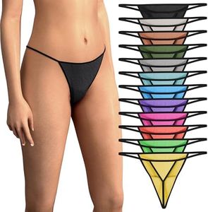 Sexy Basics Women's 12 Pack String Bikini - T-Back Thong Underwear | Buttery Soft No Show Panties, 12 Pack - Buttery Soft Solid Colors, Medium