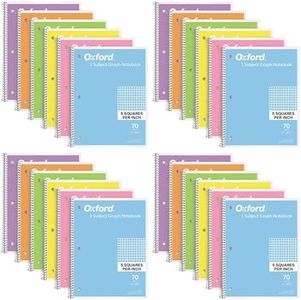 Oxford Spiral Notebook Graph Ruled - 1-subject - 24 Pack Pastel Colored Graph Notebook 8" X 10-1/2" - Math, Drawing, And Engineering Grid Paper Notebook - 70 Sheet Graph Paper Notebook Spiral Bound