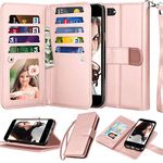 Njjex Wallet Case For iPhone SE 2020/SE2, for iPhone 8/iPhone 7 Case, [9 Card Slots] PU Leather Credit Holder Folio Flip [Detachable] Kickstand Lanyard Magnetic Phone Cover For iPhone SE 2nd -RoseGold