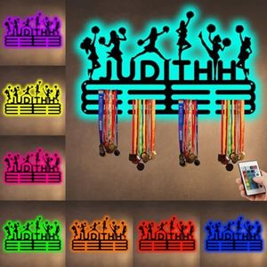 XIAO.Z Personalized Metal Cheerleading Medal Hanger Holder Display Rack for Awards Ribbons With Led Light- Custom Sports Medal Holder for Wall,Medal Hanger Display Award Rack With Boy Girl Kid's Name