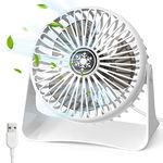 USB Fan, Silent Powerful Desk Fan 3 Speeds Small Fan 360°Rotation Table Fan Portable Fan Mini Fan for Desktop Bedroom Home Office Outdoor Travel (White)