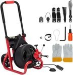 Drain Cleaner Machine, 75 Ft X 1/2 Inch Electric Drain Auger with 6 Cutters and Gloves, Commercial Drain Cleaning Machine Sewer Snake Drill Drain Auger Cleaner for 2 to 4 Inch Pipes