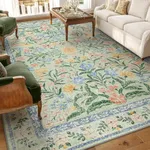 Morebes Boho Light Green Large Area Rugs for Bedroom, Floral Washable Area Rugs 9x12 Living Room Non Slip, Soft Thin Distressed Carpet for Nursery Girls Home Dinning Room Kids Playroom