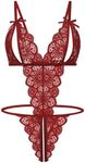 Avidlove Women Sexy Teddy Lingerie Lace Bodysuit Crotchless Teddy Bodysuit Cut Out Babydoll Lingerie(Dark Red,Small)