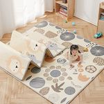 MLOONG Baby Play Mat, 71 * 59 * 0.4 Large Thick Playmat, Folding Portable Waterproof Reversible Double-Sided Crawling Mat, Baby Floor Mat for Infants and Toddlers, Easy to Clean (71*59*0.4in-Star)