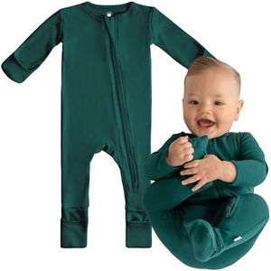 DREAMLAND BABY Bamboo Viscose Baby Pajamas (0-24 months). Ultra Soft Viscose Sleepers with 2-Way Zipper, Mitten & Foot Cuffs Forest Green