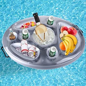 Ulikey Bandeja Inflable, para Piscina, Titular Flotante, Soporte para Bebidas Frutas Posavasos Bar Hinchable para Verano SPA Playa Fiesta (Plata)