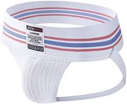 JOCKMAIL Ultra-wide Belt Sexy Men Underwear Jockstrap Briefs Men G String Thongs, White, Medium