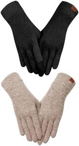 REACH STAR Winter Gloves for Women, 3-Finger Touch Screen Elastic Knit Lining Gloves, Warm Gloves Cold Weather，Running,Driving(Black+Khaki)