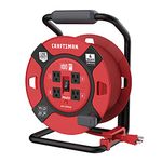 CRAFTSMAN Retractable Extension Cord Reel 100 Ft. with 4 Outlets & Heavy Duty 14AWG SJTW Cable