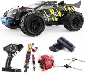 DEERC Brushless RC Car for Adults 1:14, Max 43mph RC Truck, 4WD Off-Road Monster Truck with 7-Color Lights & 3 Light Modes, Metal Oil Shocks, 2*7.4V Batteries, All-Metal Drivetrain, Compatible 3S Lipo