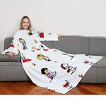 KANGURU Deluxe Snoopy Peanuts Blanket, fluffy blanket, fleece blankets for adults, blanket with sleeves with Kangaroo pocket, gifts for women, snuggle blanket, Light Grey, 140x180 cm