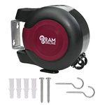 Ram® 30 metre Retractable Reel Clothes Lines Washing Line with Twin Cable - Wall Mounted Heavy Duty Clothes Dryer 2 x 15m Lines of Drying Space, Burgundy