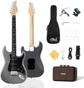 MOSEN 39" Electric Guitar Kit, Complete Beginner Starter Set with Amp & HSS Pickups, All Accessories Included, Ideal Gift for Music Lovers, Home Practice Ready – Grey&Black