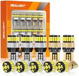 SEALIGHT 194 LED Bulb 6000K White 168 T10 2825 W5W 600% Brightness Wedge Interior Car Bulbs Replacement for License Plate Lights Dome Map Door Courtesy Trunk Parking, 10 PCS