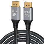 CABLEDECONN DisplayPort Cable Ultra HD 8K 4K Copper Cord DP 1.4 HBR3 8K@60Hz 4K@144Hz High Speed 32.4Gbps HDCP 3D Slim and Flexible DP to DP Cable (2m)