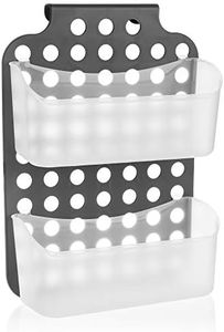 com-four® Cestino Doccia con 2 Scomparti, Porta Gel Doccia con Ganci per Appendere, scaffali da Appendere Regolabili in Altezza (1 Pezzo - 36x25 cm Grigio)