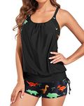 Holipick Tankini Swimsuit for Women Two Piece Tummy Control Bathing Suits Blouson Tankini Top with Sporty Boy Shorts, Dinosaurs, 18 Plus