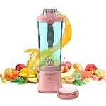 Portable Blender,Personal Blender for Shakes and Juicer Smoothies with USB Rechargeable Mini Fruit Juice Mixer 600ml for Camping/Travel/Gym for Baby Food, Travel, Office, Gym (Pink)