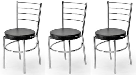 GOYALSON Dining Ergonomic Dining Home Chair Hotel Restaurant Chair with Steel Chrome Polish and leatherite seat (3, Black, Heavy)