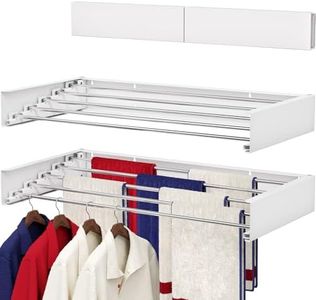 SOLVESTIS Wall Mounted Drying Rack 80CM, Foldable Laundry Drying Rack with Stainless Steel Rods, Retractable Laundry Space Saver for Indoor & Outdoor Use, Include Wall Template