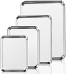 Terlulu Baking Tray Set of 4, Essentials Stainless Steel Oven Sheet Sets, Rimmed Pan Baking Sets -Healthy & Non Toxic, Easy Clean & Dishwasher Safe (Large Size), Silver, yongwangxing-0009UK