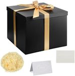 Gift Box Set, Black Gift Box with Lids Deep Gift Box with Ribbon 23x23x18cm Gift Box Shredded Tissue Paper Greeting Cards for Christmas Birthday Wedding Anniversary