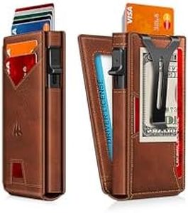 Ruiici Wallet for Men, Slim Minimalist Wallet with Money Clip&ID Window, RFID Blocking Pop-Up Credit Card Holder, Smart Auminum Mens Wallet Holds 9-13 Cards (Gift Box) (Red Brown)