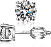 Diamond Studs Cubic Zirconia Screw Back Earrings 4mm Sterling Silver Diamond Earrings Screw Back CZ Earrings Studs Fake Diamond Earrings for Women White Gold Sterling Silver Diamond Stud Earrings…