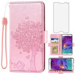 Asuwish Compatible with Samsung Galaxy Note 4 Wallet Case and Tempered Glass Screen Protector Flip Wrist Strap Card Holder Cell Phone Cover for Glaxay Note4 Gaxaly N910A Not Notes Four Women Rose Gold