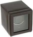 WOLF Cub 461106 - Automatic Single Watch Winder for 1 Watch with Glass Cover - Brown Pebble Vegan Leather, Chrome Finished Hardware and Brown Grosgrain Faceplate - WOLF Patented Rotation Technology