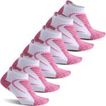 Athletic Ankle Socks, Facool Women's Moisture Wicking Cushioned Running Cycling Camping Walking No Show Socks, 3/6 Pairs, 6 Pairs Pink X White, Large