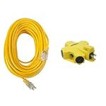 Yellow Jacket 2885 12/3 Heavy-Duty 15-Amp SJTW Contractor Extension Cord with Lighted Ends, 100-Feet & 27362 Outdoor 15-Amp Power Adapter with 5 Outlets (Yellow)