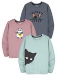 HELLCAT Multi color Trendy Graphic Printed Typographic Cotton Blend Round Neck Full Sleeve T-shirt for Boys -Pack of 3_Light Green/Pink/Dark Grey_11-12 Years