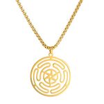 LIKGREAT Hekate Goddess Necklace Wheel of Hecate Pendant Strophalos Necklace Wicca Amulet Necklace Circle Round Jewelry for Men Women (Gold)