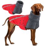 SlowTon Winter Dog Coat, Warm Polar Fleece Lining Doggie Outdoor Jacket with Turtleneck Scarf Reflective Stripe Adjustable Waterproof Windproof Puppy Vest Soft Pet Outfits (Red,L)