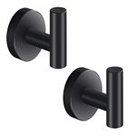 Towel Hooks, 2 Packs Modern Matte Black SUS304 Stainless Steel Wall Hooks Wall Mounted, Heavy Duty Shower Bath Coat Robe Clothes Hook for Bathroom Kitchen Garage (2 Pack, Matt Black)