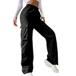 Odizli Cargo Trousers Women Y2K Cargos Baggy High Waist Vintage Track Pants Hip Hop Leisure Jogging Pants Teenager Girl 90s Fashion Aesthetic E-Girl Streetwear Pants with Pockets Black S