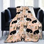 Knsoiv Fashion Flannel Fleece Throw Blanket, Welsh Corgi Tri Colored Coffee Lover Dog Corgis Cafe Latte Throw for Better Sleep, Wrinkle-Resistant Air Conditioning Blanket 50"X40"