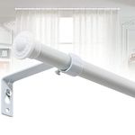Decorative Curtain Pole 76-157 cm for Windows, 1.6 cm Small Curtain Rod Set, Heavy Duty Cafe Drapery Poles with Bracket - Matte White