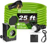 Seeutek 50 Amp Generator Extension Cord 25 Feet, Generator Cord 125V/250V 12500W, Portable Cable NEMA 14-50P/SS2-50R with Pre-Drilled Power Inlet Box, ETL Listed